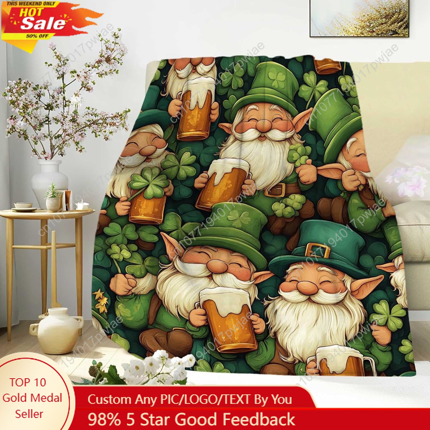 St. Patrick’s Day Gnome Throw  - Home Of Textiles reseña y precio